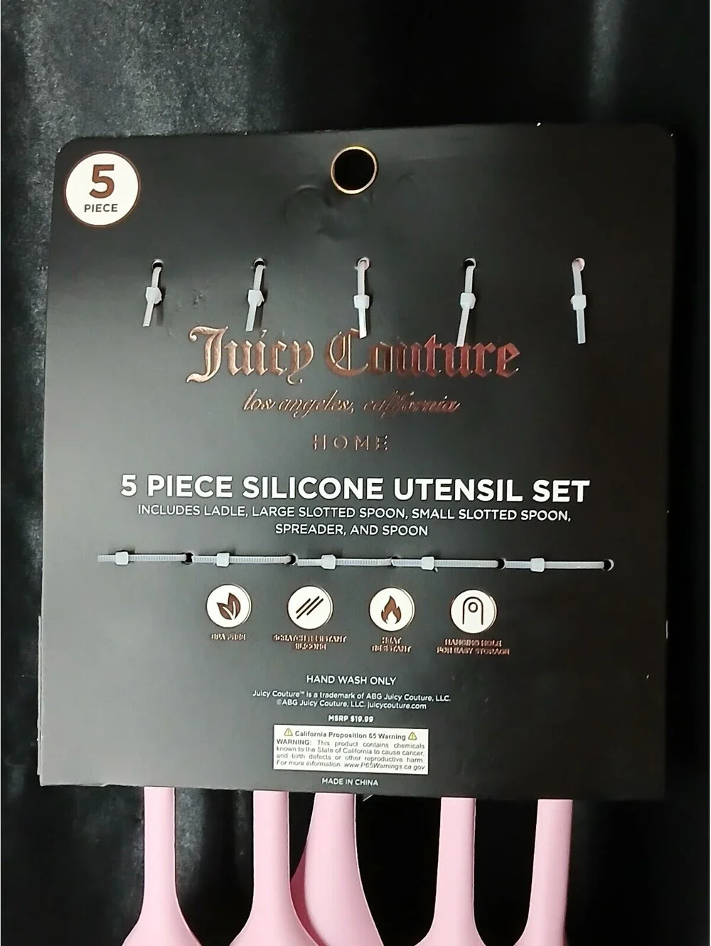 Juicy Couture Pink Silicone 5 Pc Utensil Set Coquette Designer Kitchen NWT